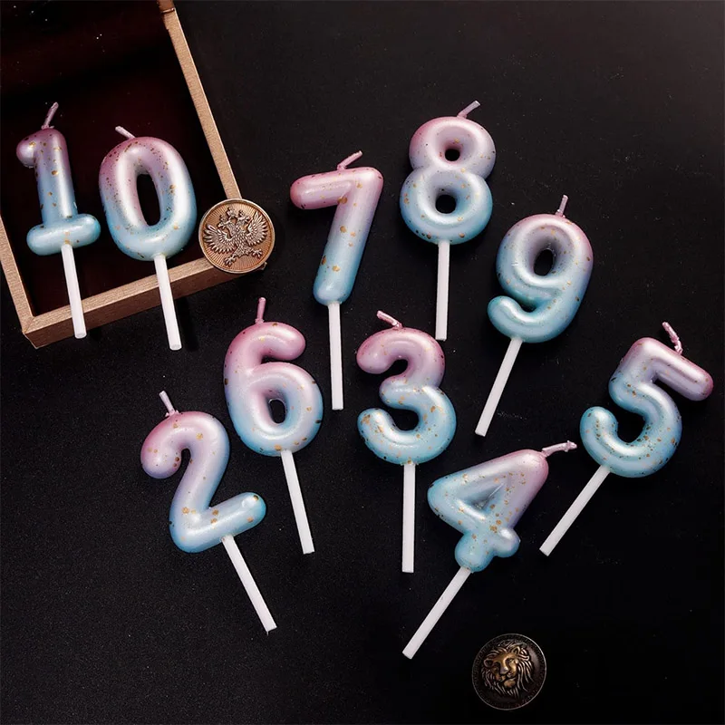 Pink Blue Purple Galaxy Gradient 1pcs/box 0~9 Gradient Color Birthday Anniversary Number Cake Decoration  Votive Candles