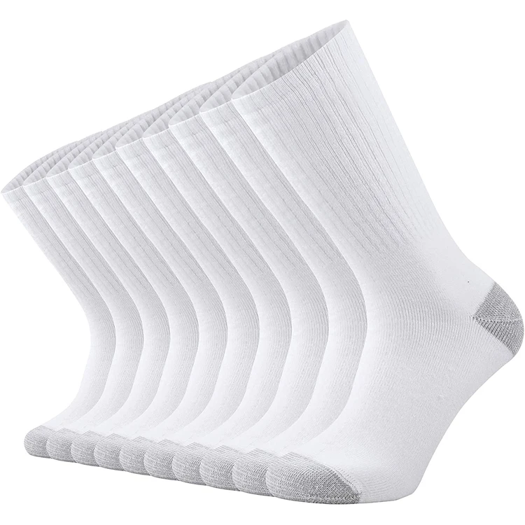 Men Sport Gear Super Soft Comfy White Socks, Wholesale Knitting Natural Cotton Wicking Cushion Crew Socks.