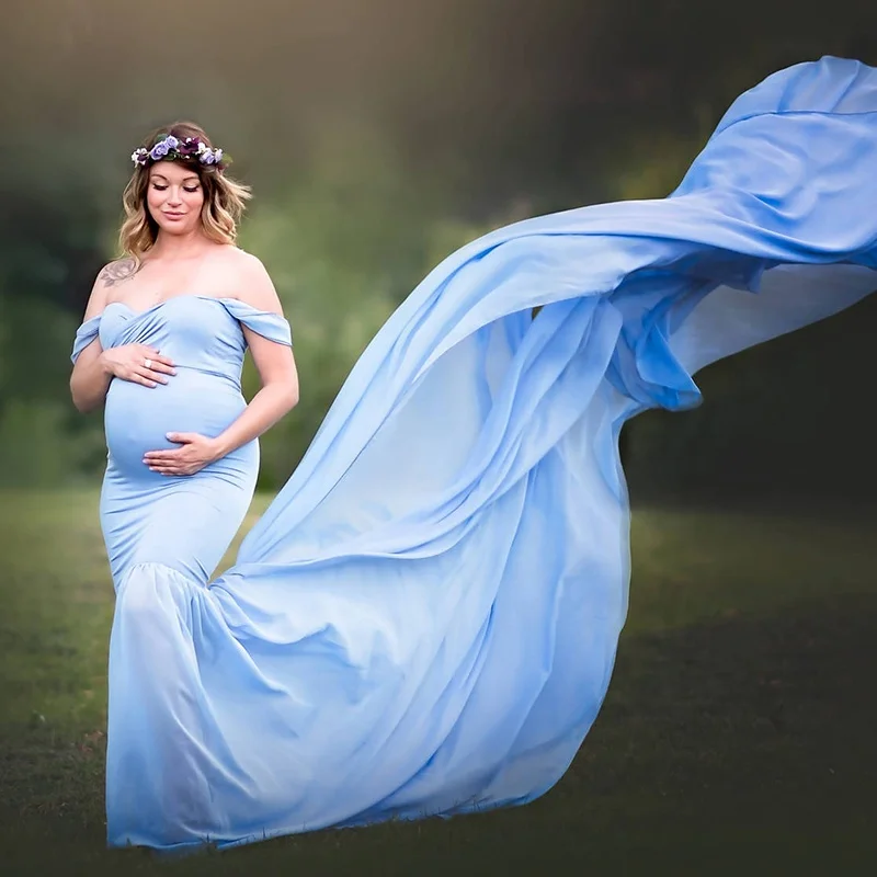 MASANON Wholesale Sexy Off Shoulder Maternity Photo Shoot Dress Pregnant Women Maxi Dresses Maternity Photoshoot Dress