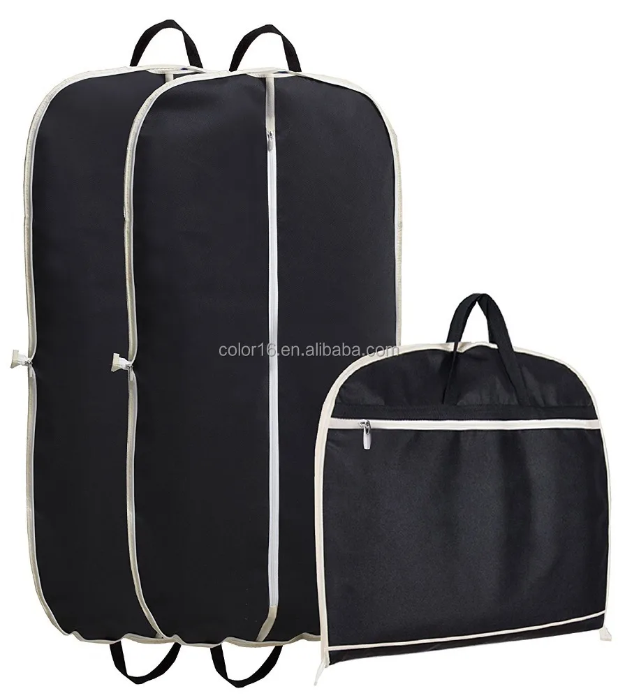 Customized Non Woven Black Travel Suit Cover Garment Bags With Zipper