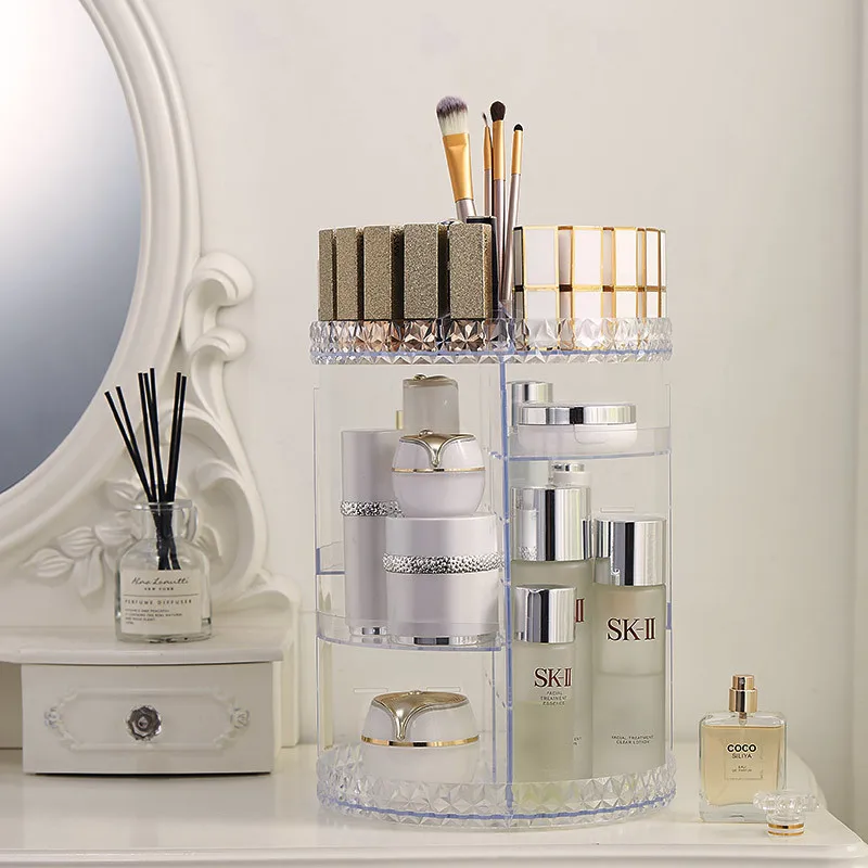 Makeup Organizer Clear Transparent Large 360 Degree Rotation Cosmetic Storage Box 360 Rotating Acrylic Makeup Organizer