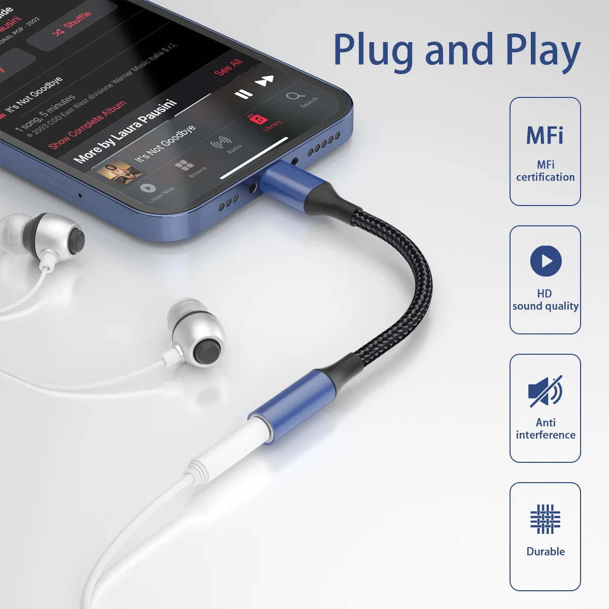 3.5mm headphone jack adapter for iPhone lighting to 3.5mm audio adapter with phone call headphone splitter adapter for Apple