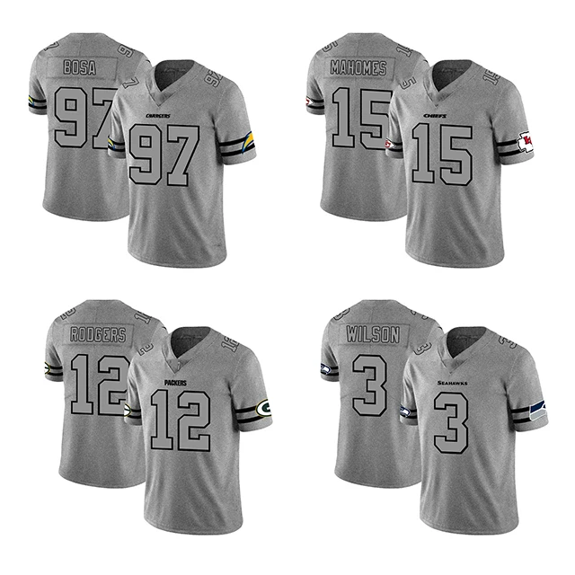 
wholesale 2020 NFL Grey color vintage football jersey 97 BOSA 15 Mahomes 12 Roogers 3 Wilson 