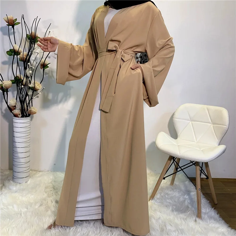 
Manufacturer Well Made High Quality Islamic Clothing Solid Color Lace Cardigan Muslim Dress Abaya 