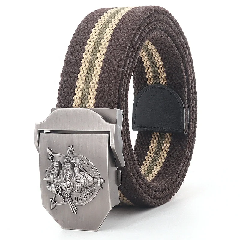 Fashion Engraved Buckle Colors Braided Polyester Ratchet Canvas Tactical Belts for Man