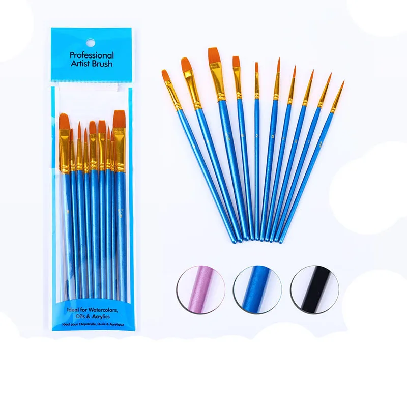 10pcs  Art Brush Set Face n Body Nails  Oil  Painting Brushes Round Flat Tip Artist Paint Drawing Brush Glitter Art Set