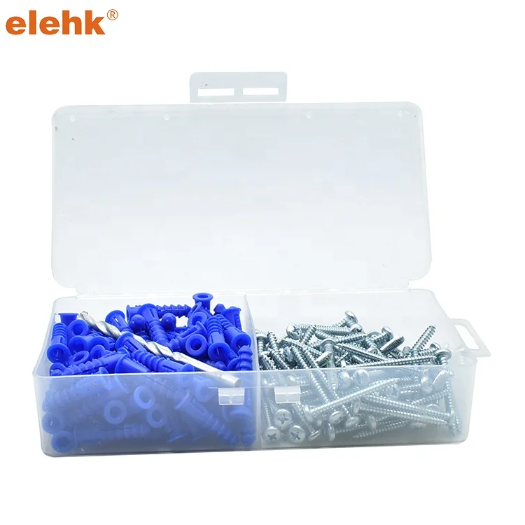 elehk Drill Bit Ribbed Plastic wall plug 12-14-16 X 1-1/2-Inch, blue, 100-Pack Tapered and Ribbed Plastic Anchors