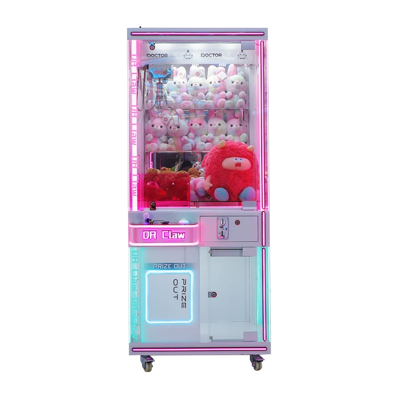 transparent pink claw machine toys for sale Indoor Transparent Tide House Small Toy Mini Crane Claw Machine with Bill Acceptor