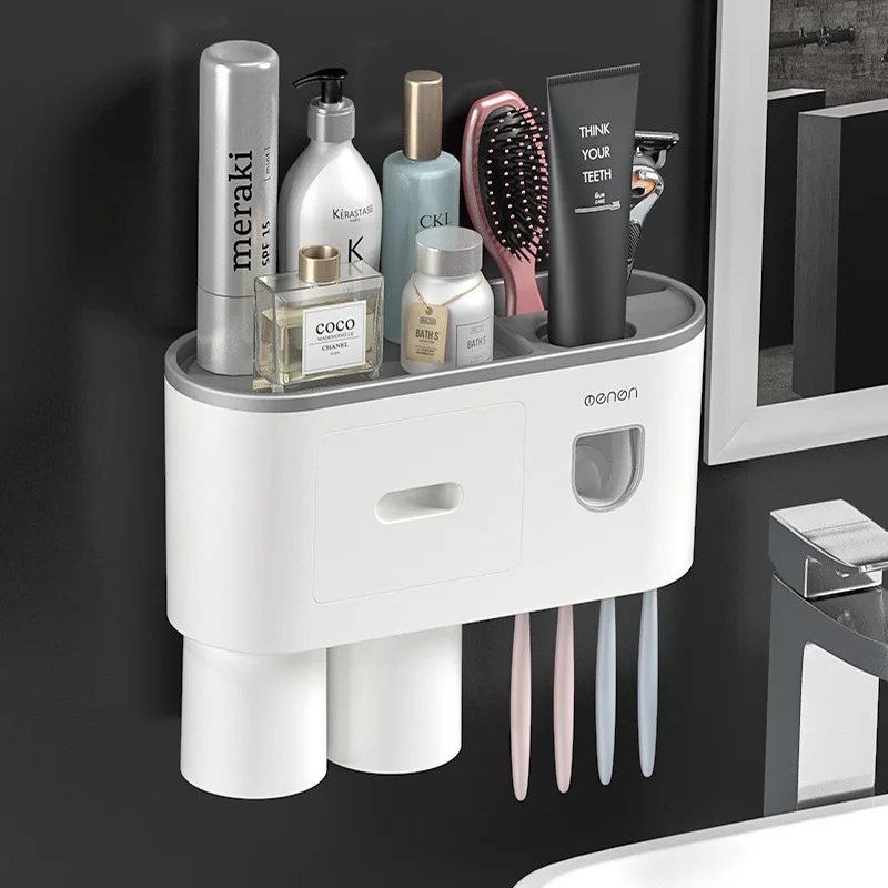 Magnetic Adsorption Inverted Toothbrush Holder Automatic Toothpaste Squeezer Dispenser Storage Rack Bathroom Accessories