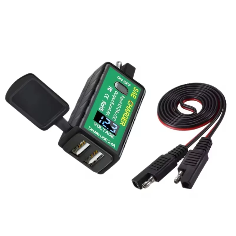 Motorcycle Accessories 5V 3.1A Motorcycle Phone USB Charger SAE to USB Adapter with Voltmeter & ON/OFF Switch
