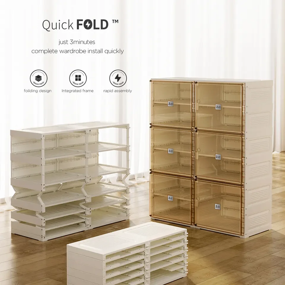 PP plastic foldable installation-free Shoe Storage Cabinet with automatic Magnetic door closing Stackable Shoe Care Box for Men