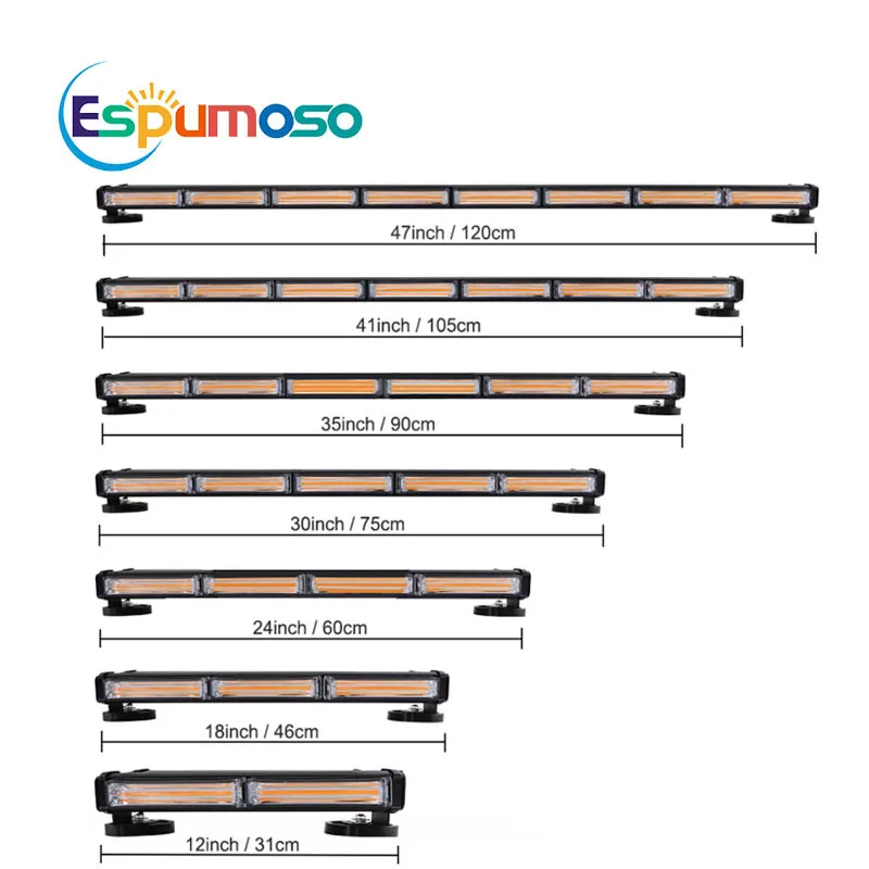 Work Light Bar 12V 24V 6-47inch COB Flashing White Yellow Blue Red Warning Lamp Bar for Universal Vehicle Emergency Led