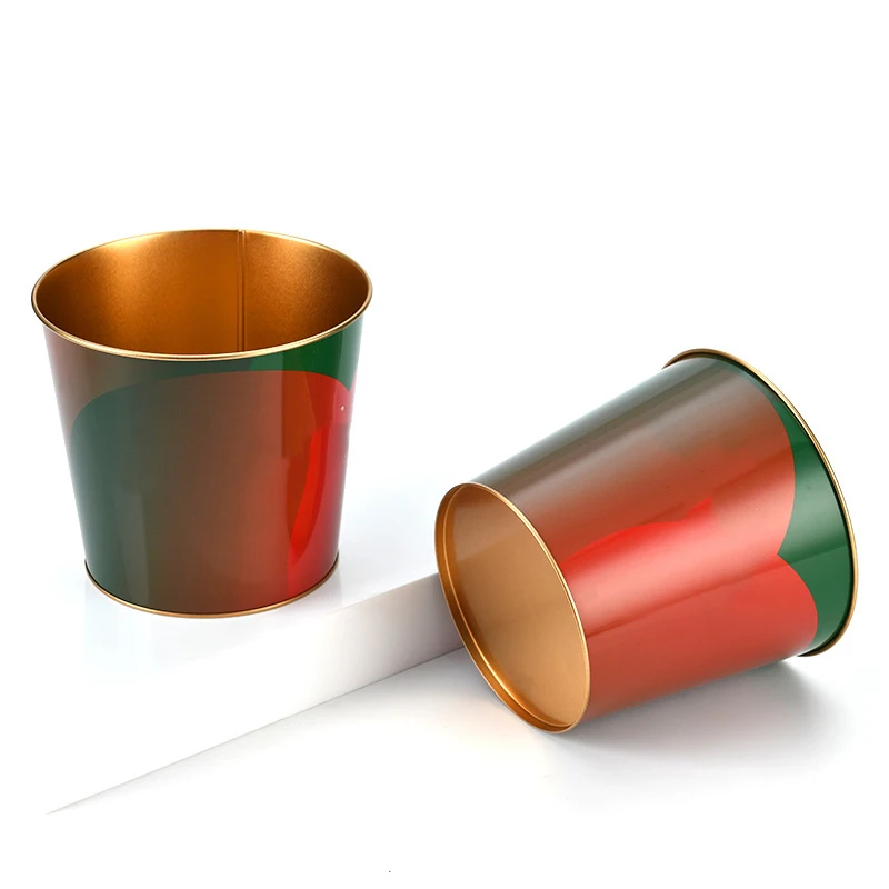 Party tin ice bucket galvanized iron primary color beer bucket hemp rope double ear circular tinplate galvanized iron ice bucket