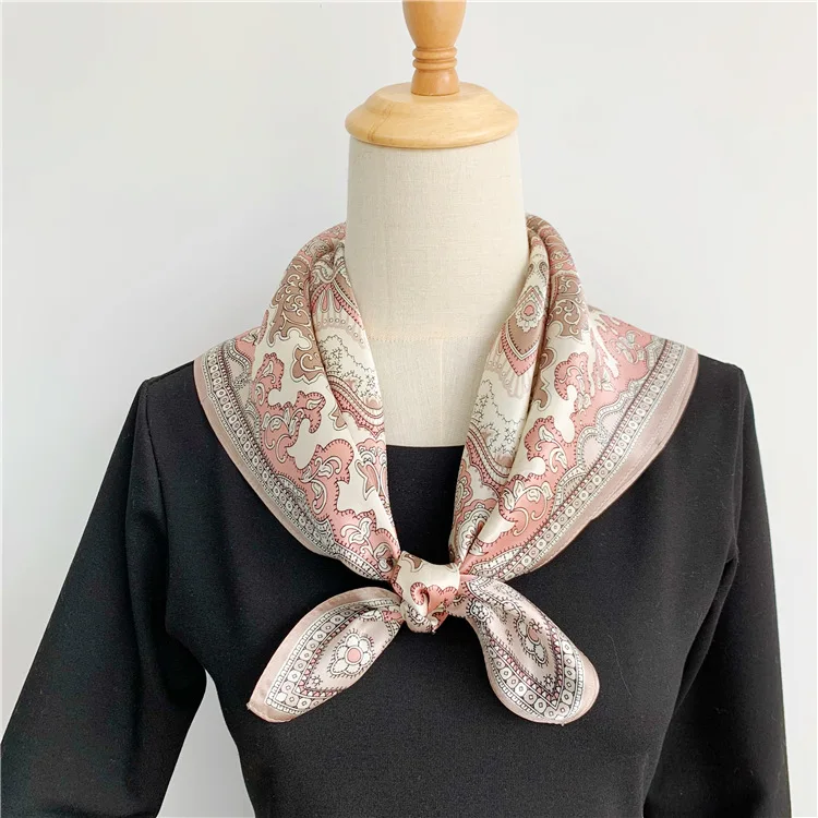 luxury  square silk scarf bag scarf head manufacturer 65cm custom digital printed design satin silk scarf for women