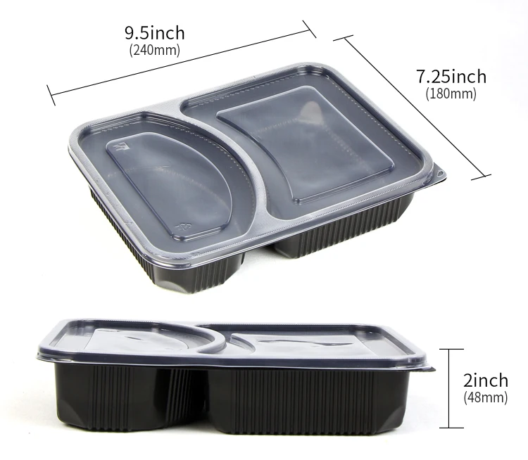 Food Grade Disposable Microwave Plastic Meal Prep Bento Box 2 Compartment Food Container With Clear Lid