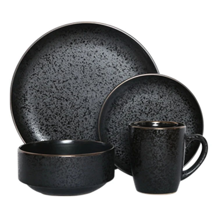 ceramic dinnerware set/wholesale chinese Matte ceramic tableware with metal glaze edge
