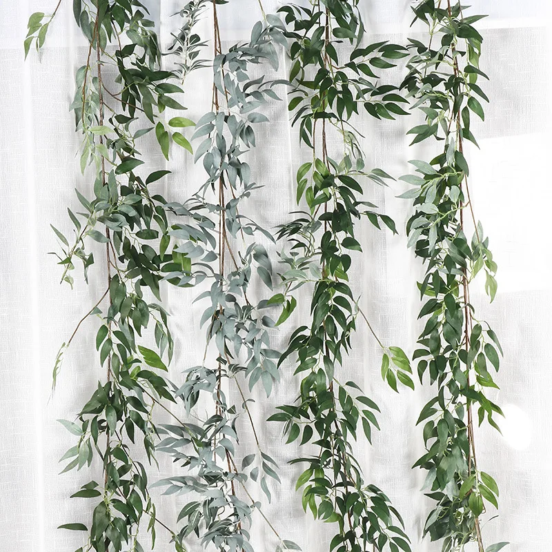 Wholesale Wedding Decoration Greenery Wreath Artificial Silk Hanging Willow Garland Plant Fake Green Leaf Willow Vine