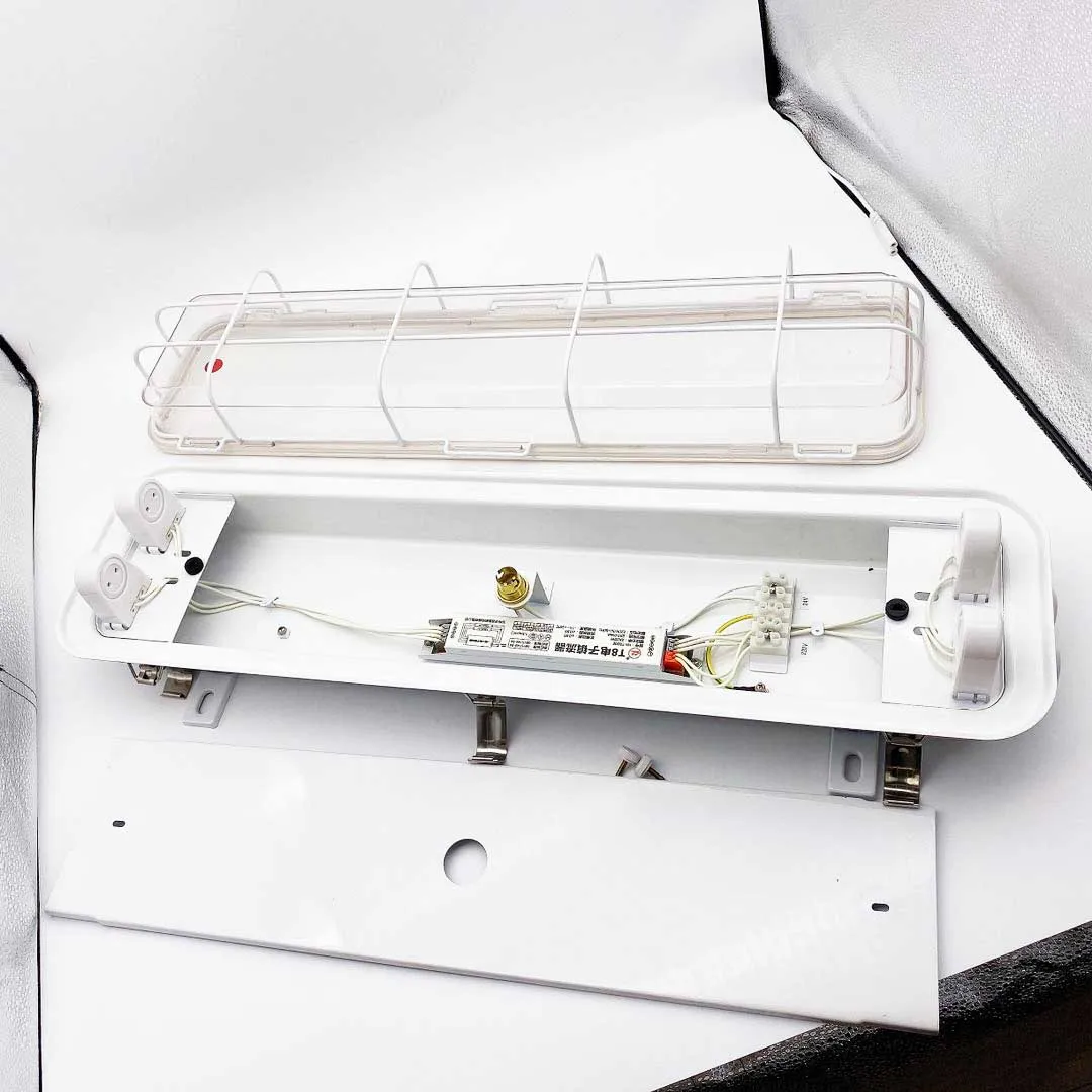 Outdoor t8 tube pendant waterproof 2 x18w marine fluorescent light with emergency lamp holder JCY22-2EF