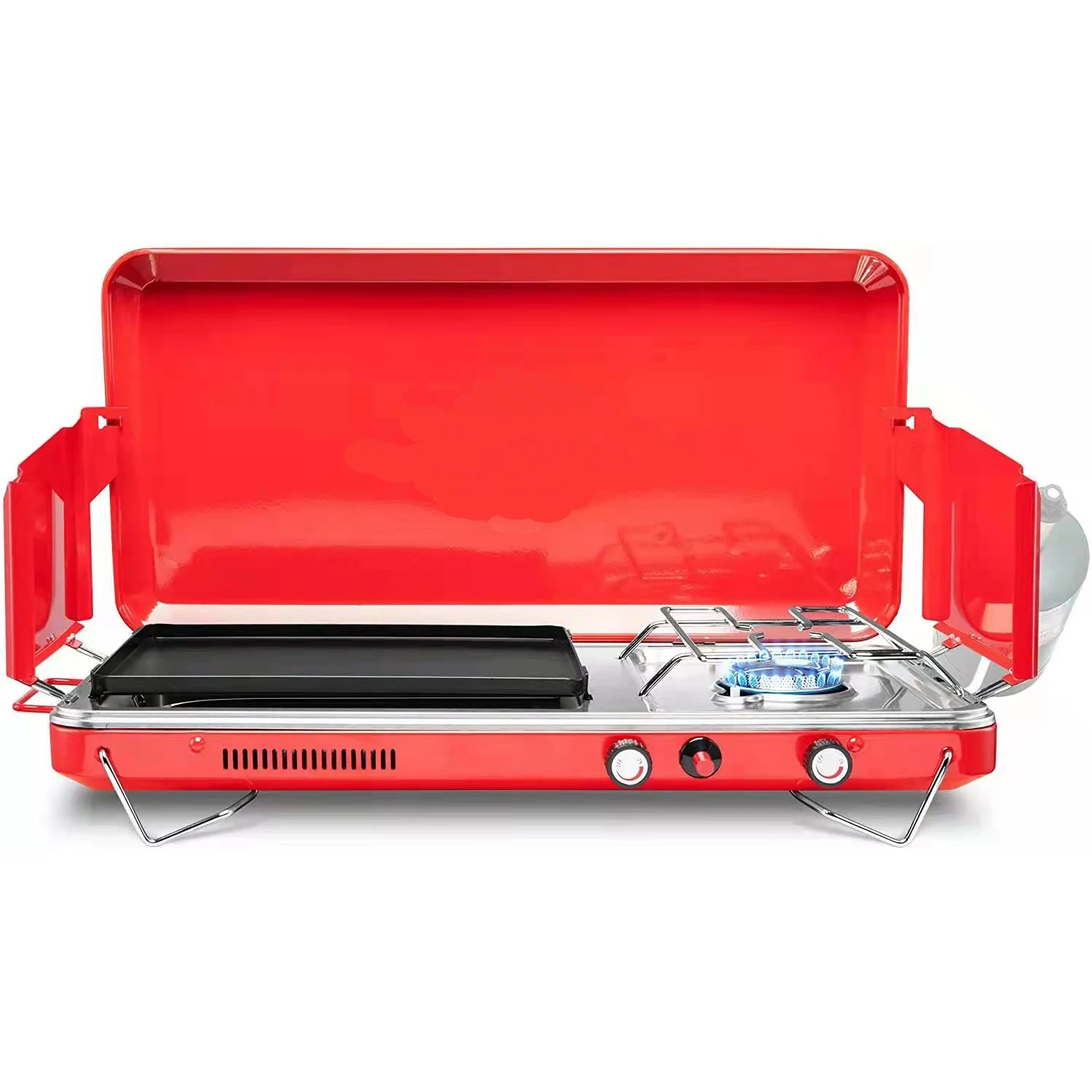 #R1310DPL gas double burner stove with fried plate for outdoor camping