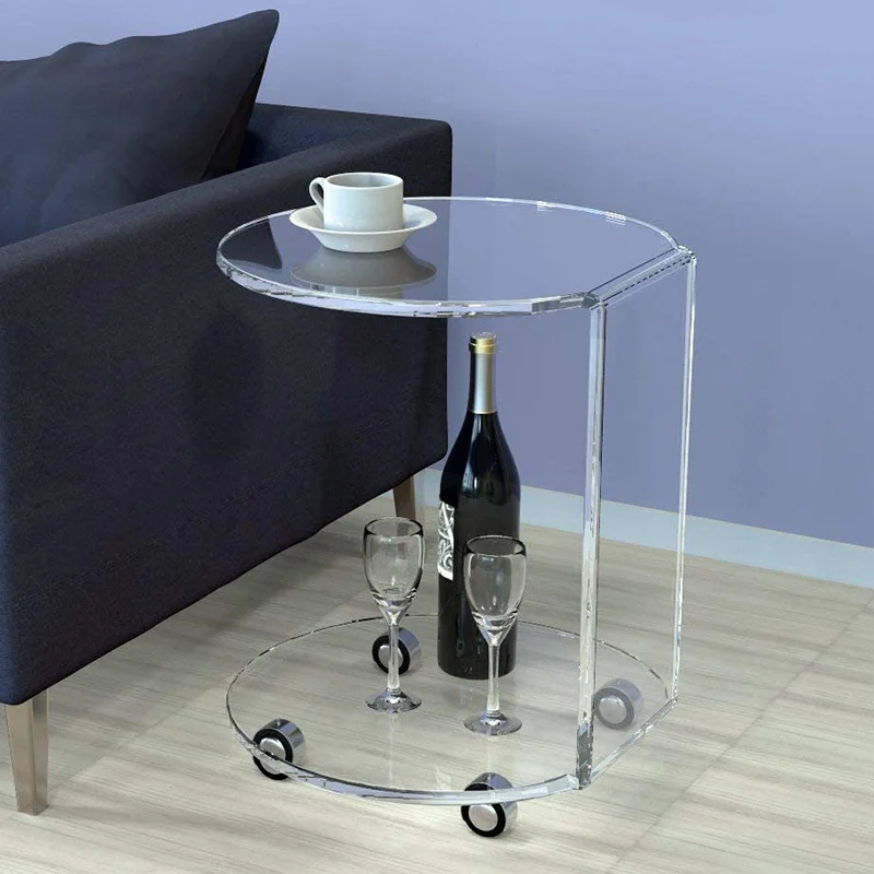 2023 Factory Wholesale Modern Lucite Bedside Table Clear Acrylic Trolley Table C Shape Side Table