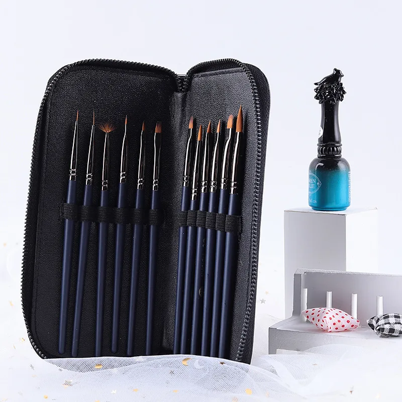 Custom logo 12pcs Manicure Brush Set Profession Design Gel Polish Painting Drawing Acrylic Gel Nail Art Brushes Set
