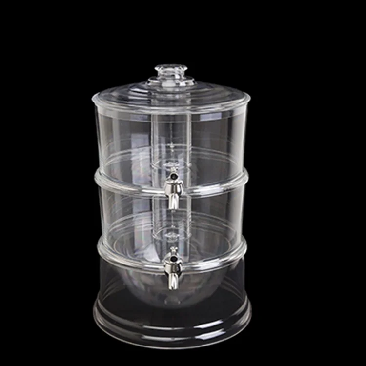 Summer Sale 3 Layer 6 Compartment Drink Beverage Dispenser, Glass Beverage Dispenser Stainless Steel Spigot#