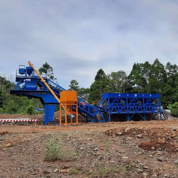 Aimix 35 m3/h mobile concrete batching plant price installed in Indonesia