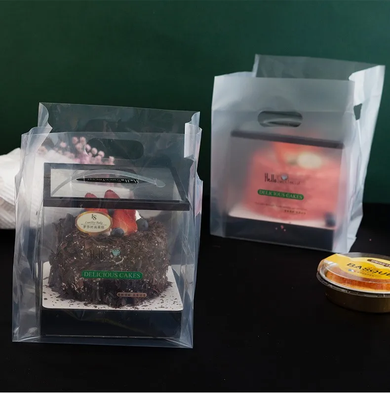 Flat bottom clear plastic shopping bags food delivery restaurant carry transparent pizza cake carry takeout bag with your LOGO