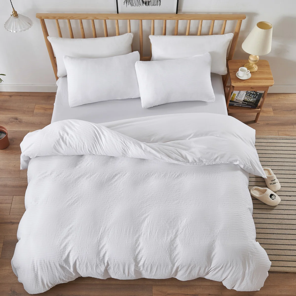 Luxury Tufted Nordic White Egyptian Cotton Bed Set Housse Couette Bedding Linen Textured Comforter Jacquard Duvet Cover Set