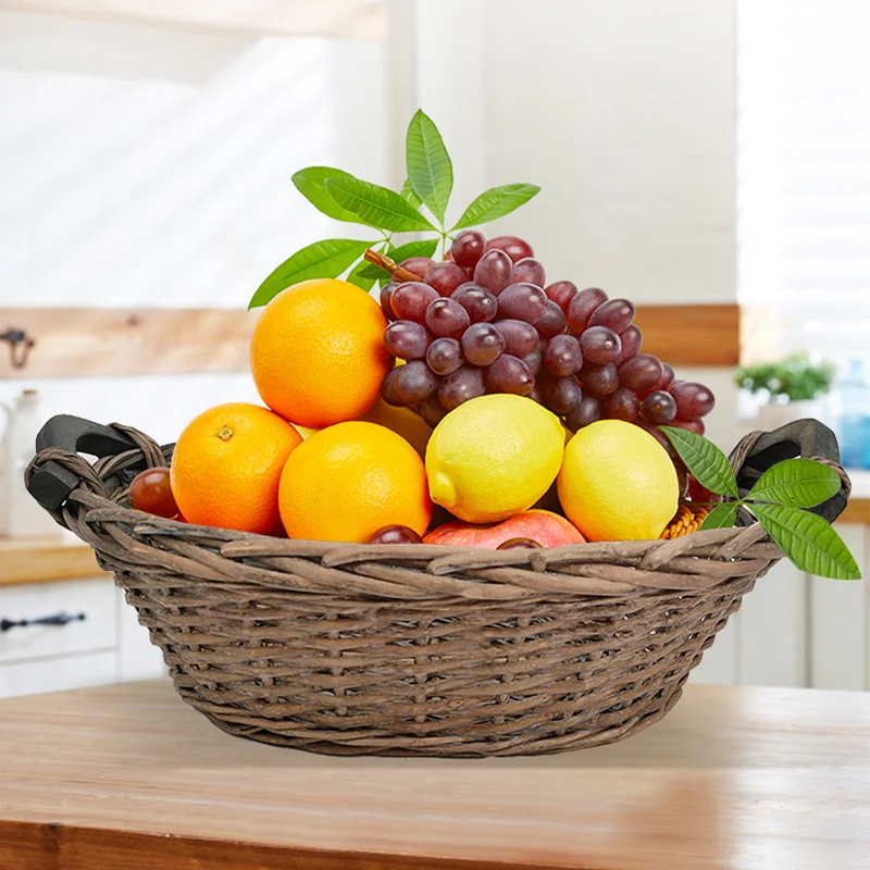 Wicker Tray Sustainable Rustic Multifunction Storage Sundries Food Oval Natural Color Tray With Handle