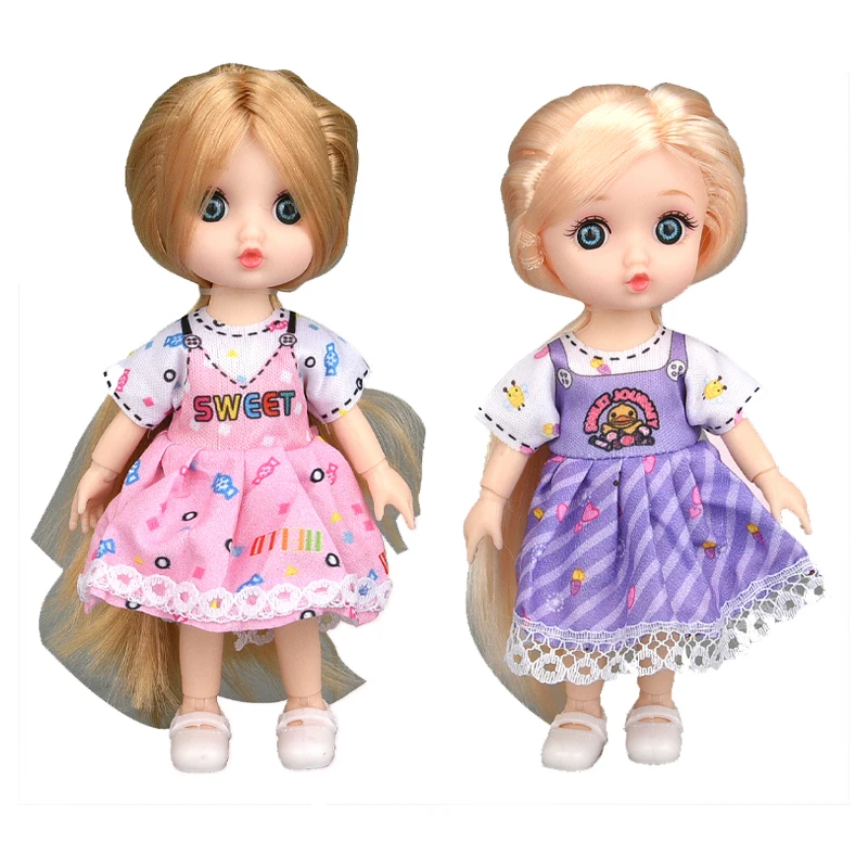 QS Low Price Kids Girl Cartoon Mini Beautiful Princess Doll Toys 6 Inch Big Eyes 12 Joints Moving Colorful Fashion Doll Set Toys