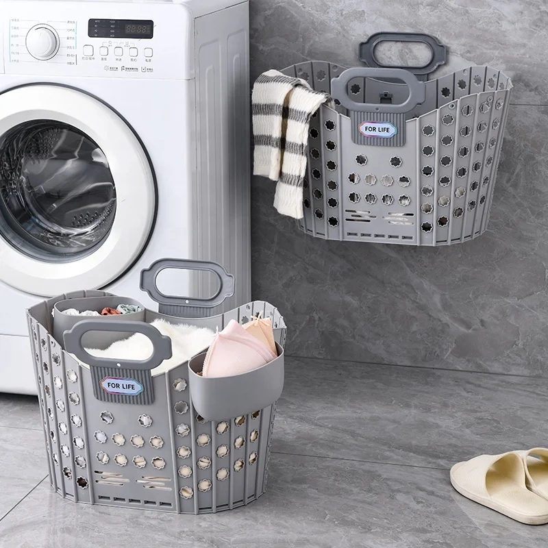 Bathroom Plastic Baby Cloth Separate Compartments Storage Hamper Dirty Laundry Basket with Handle for Clothes