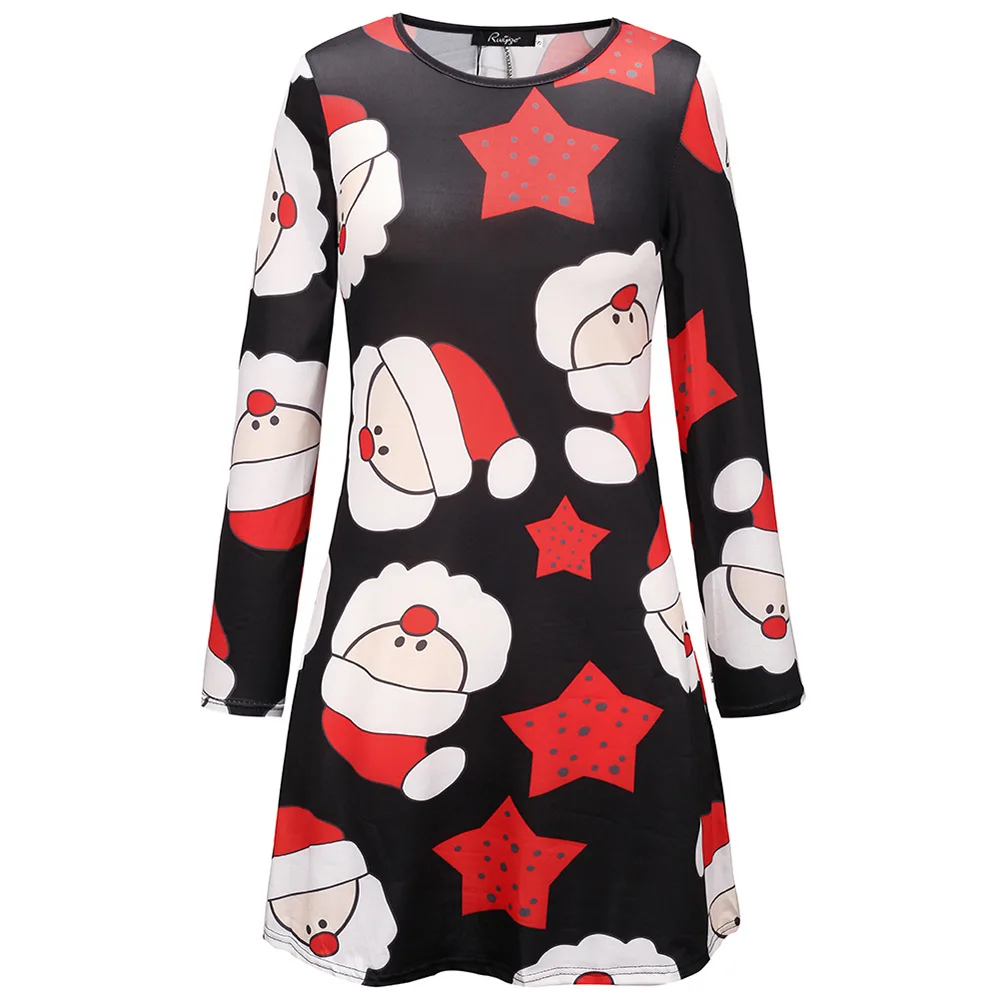 Mommy and Me Dress Christmas Digital Print Family Matching Outfits Long Sleeve Festival Party Dresses