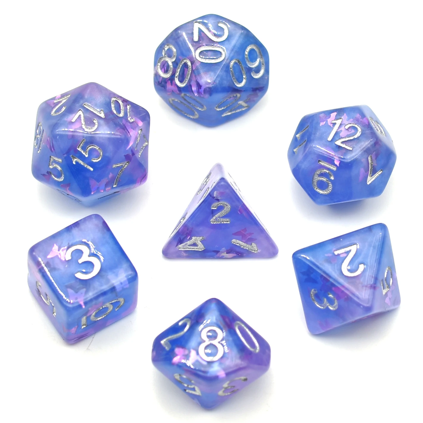 Purple&Blue Filled Butterfly DND Polyhedral Resin Dice for Gaming RPG