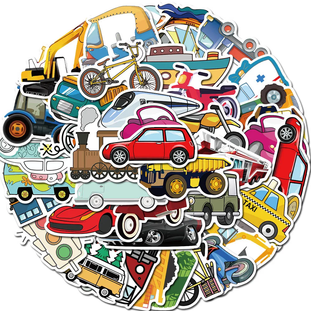 40PCS Cartoon vehicle Diy stickers printing waterproof kids traffic car decorative stickers