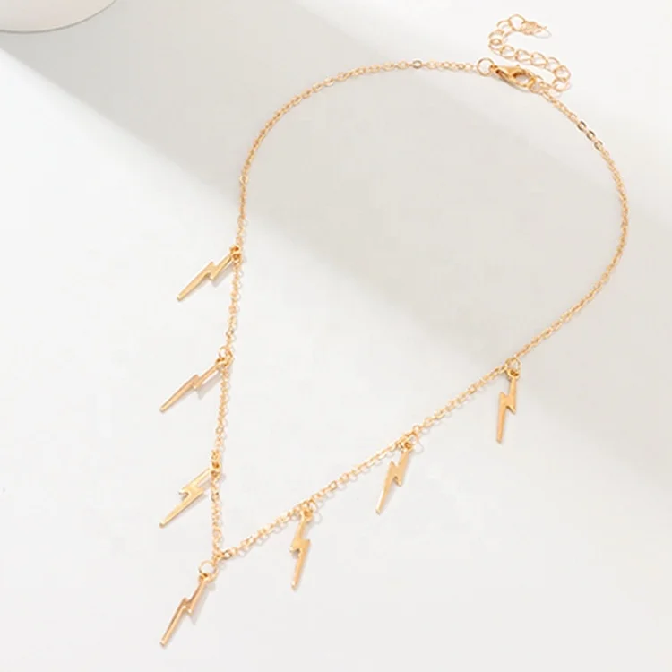 Simple Women Gold Blade Necklace Choker Jewelry Fashion Lightning Bolt Necklace