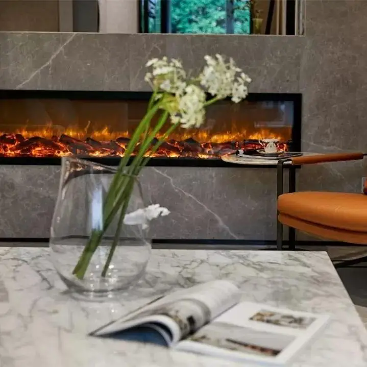 Лучший Встроенный электрический камин 60, 70, 80, 90, 100 дюйма, зеркальное место для огня из нержавеющей стали
