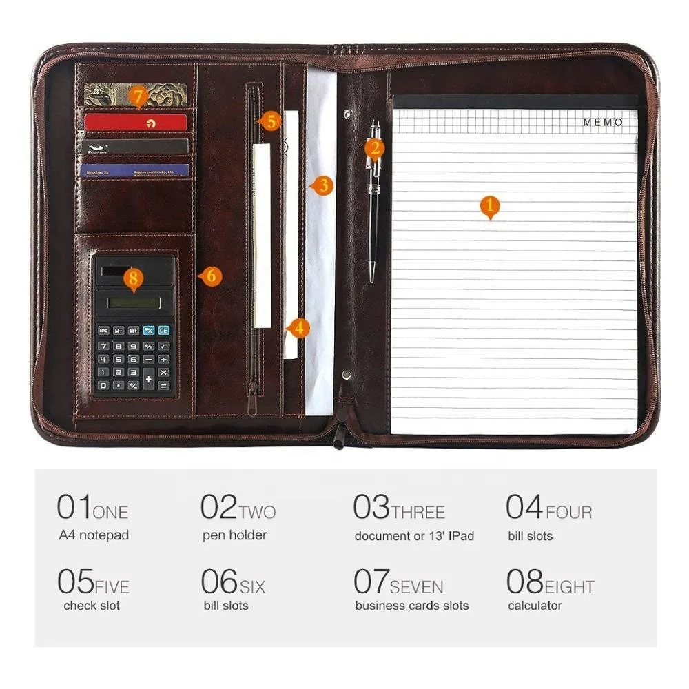 
Business Gift Brown Office Supply Leather Folder A4 Document Holder Portfolio 
