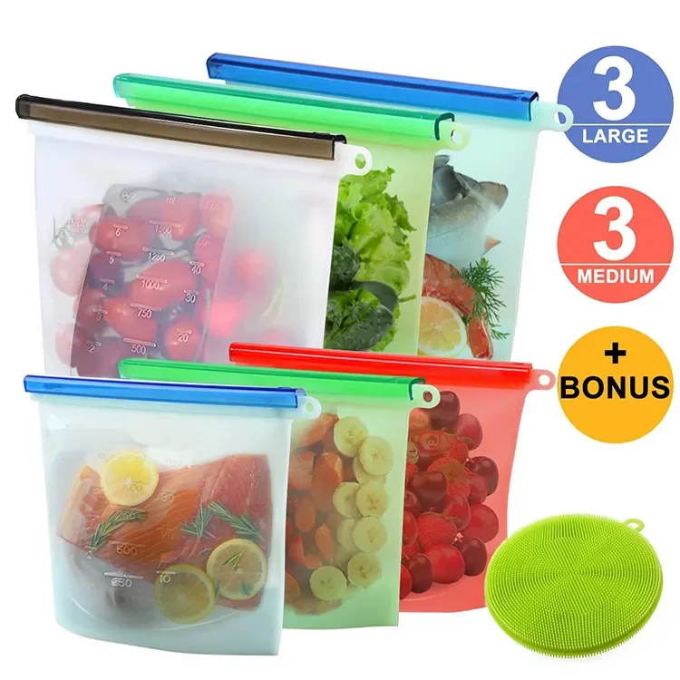 Wholesale Reusable Eco Friendly Leakproof Silicone Food Storage Bag Clear Ziplock Bags For Food Packaging
