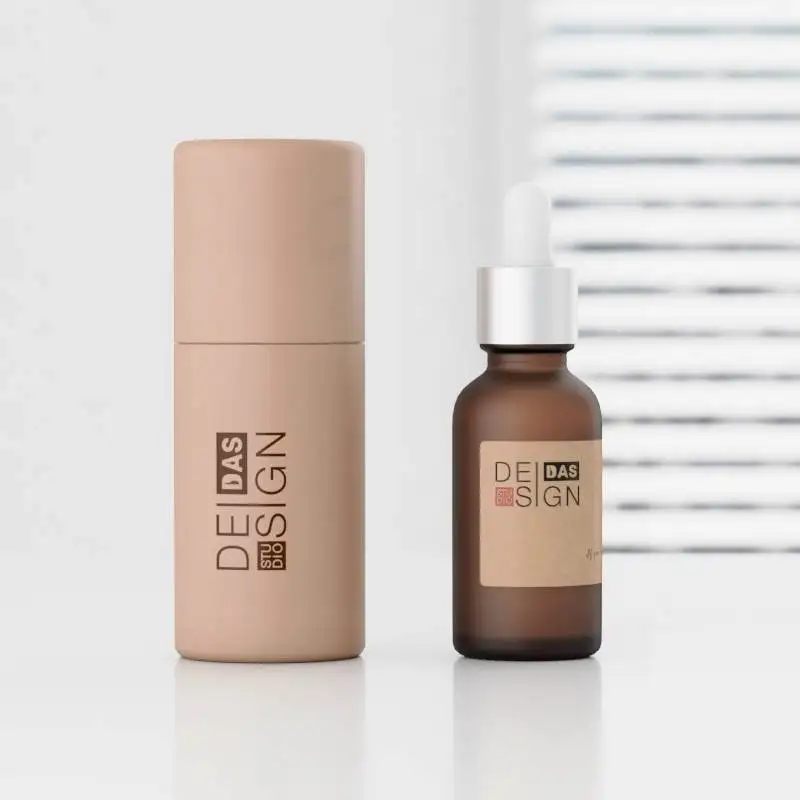 1oz 30ml Cosmetic Boston Round Skincare Glass Essential Oil Dropper Bottle with Paper Tube