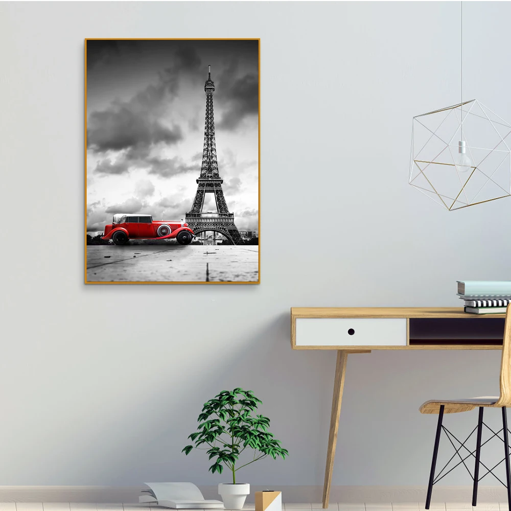 Wholesale Factory Wall Art Paris Theme Red Car Landscape Custom Picture Canvas Prints