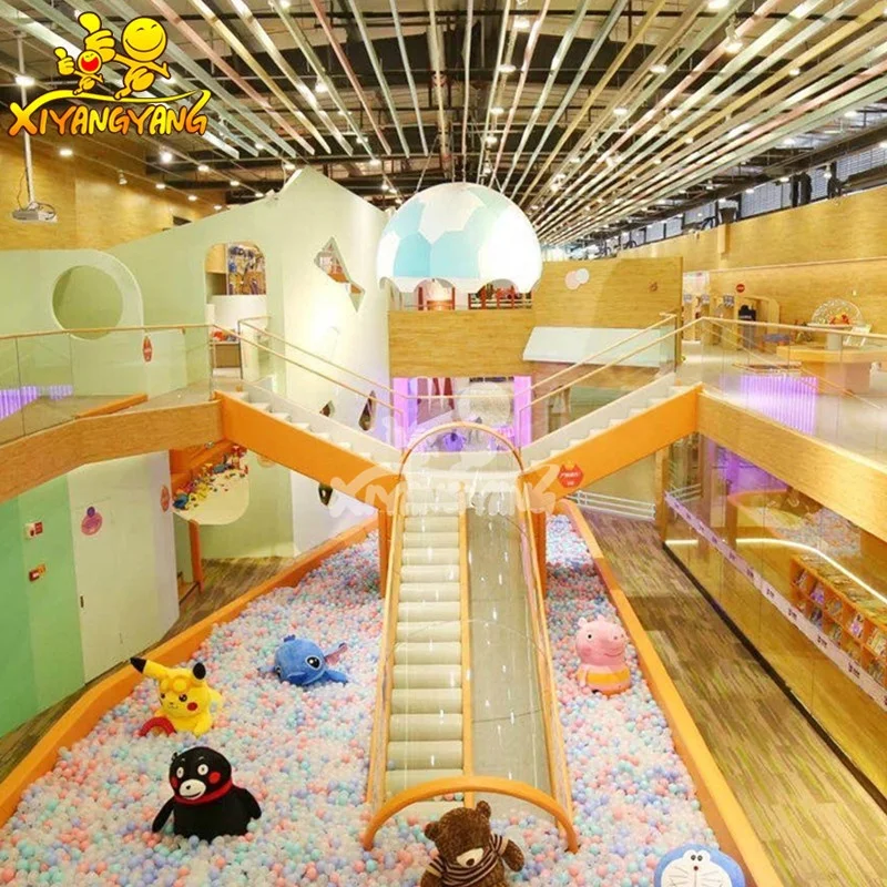 Funny maze kids indoor soft play area playground equipment children  amusement park with air gun and big slides for sale