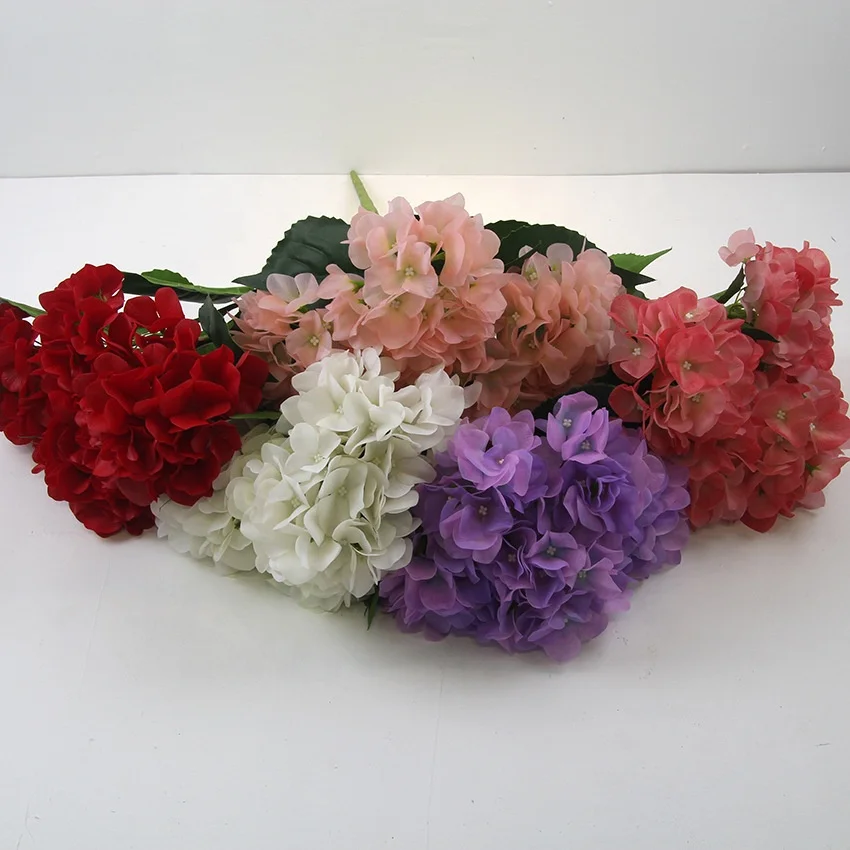 Artificial flower hydrangea 5 heads bunches  hydrangea wedding PU hydrangea bouquet