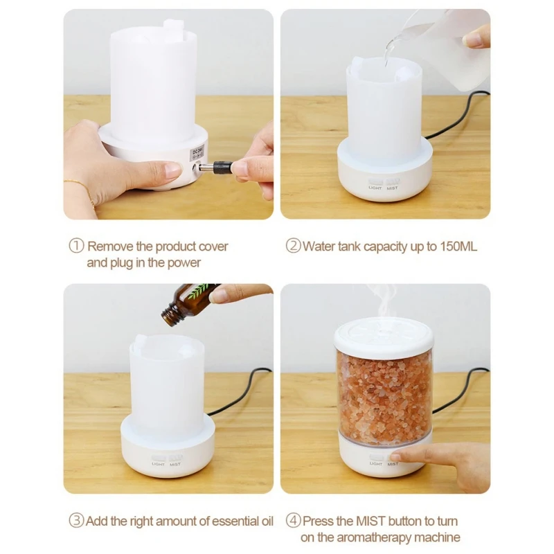 7 Colors LED Light Atomization Mist Humidifier Aroma Essential Oil Natural Stone Salt Diffuser