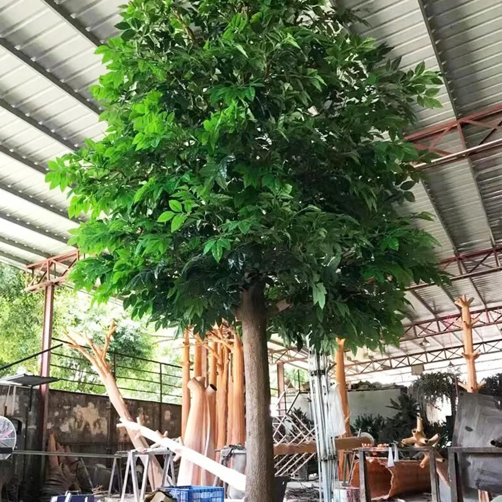 Nearly natural indoor artificial green big palm tree leaf for sale