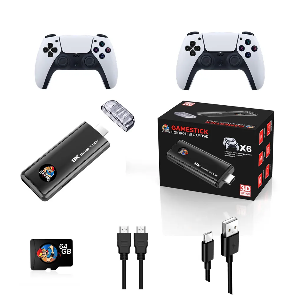 Powerful video game console X6 64GB Factory supply 39,000 + Console 15 emulator 4K game stick display support for psp gba