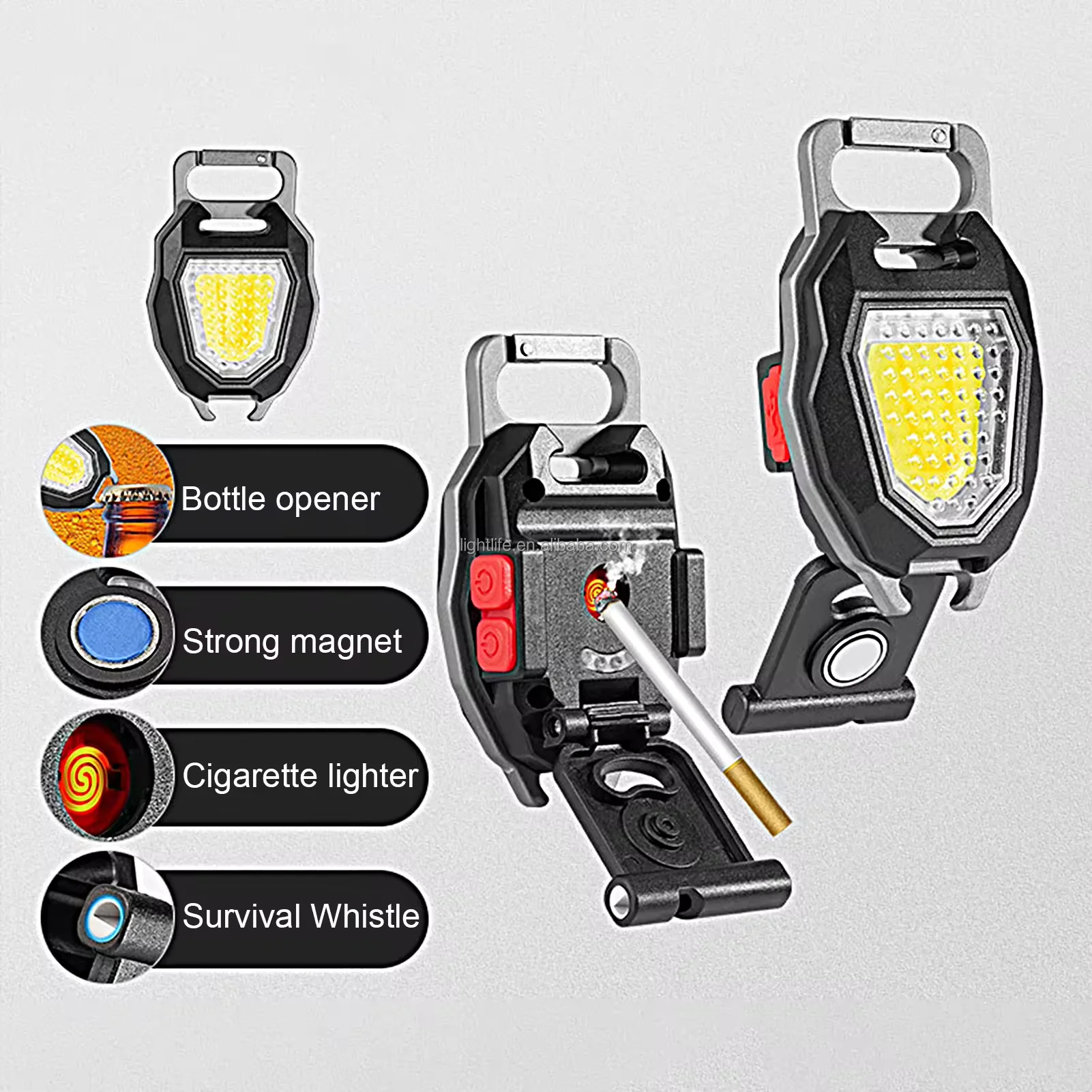 Ultra Bright Mini Led Keychain Flashlight Multifunction Pocket USb Rechargeable Torch Light COB Working Light Cigarette Lighter