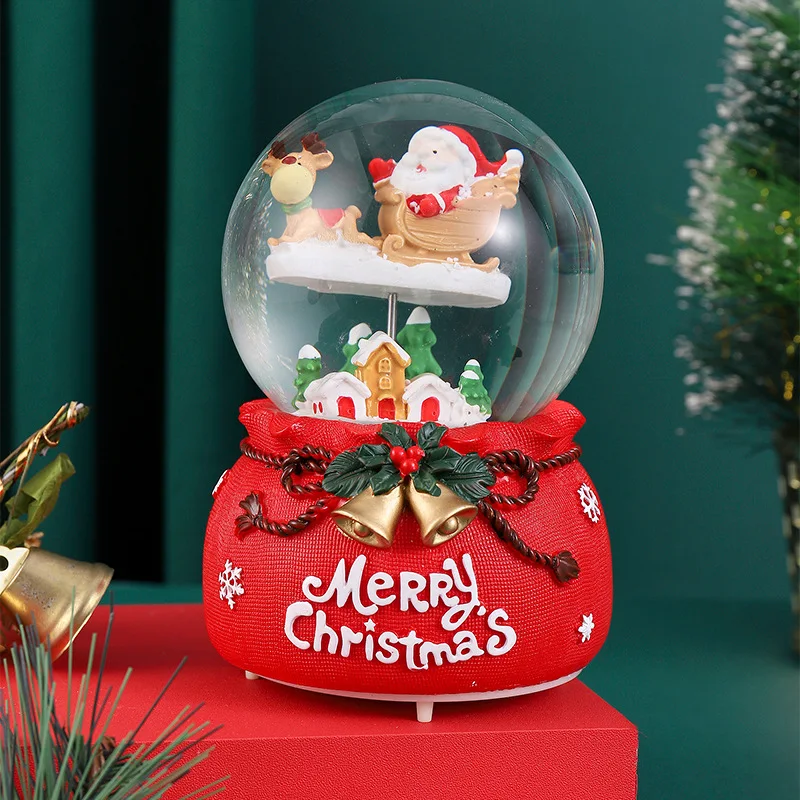 Creative Christmas Crystal Ball Music Box Resin Snowflake Water Luminous Glass Ball Snow Falling Christmas Decoration Wholesale
