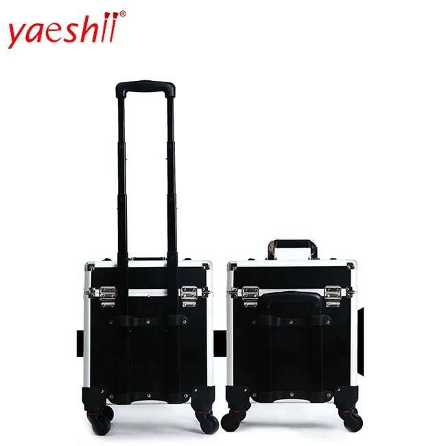 Yaeshii professional aluminum rolling torlley  cosmetic organizer makeup travel train vanity case on wheels