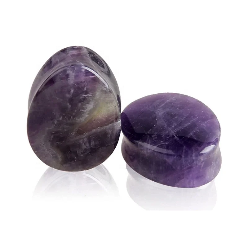 Amethyst Amazonite Teardrop Oval Ear Tunnels Organic Stone Expander Ear Plug Tunnel  Piercing Jewelry Set